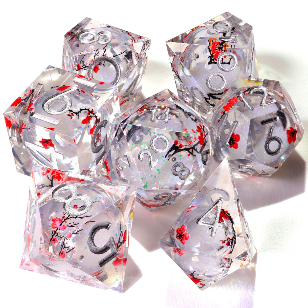 Winter Cherry Blossom Liquid Core RPG Dice Set | 7 Pieces (ONLINE ORDER ONLY)