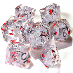 Winter Cherry Blossom Liquid Core RPG Dice Set | 7 Pieces (ONLINE ORDER ONLY)