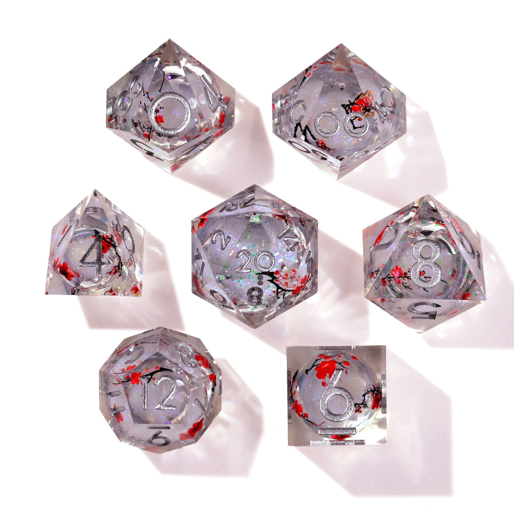 Winter Cherry Blossom Liquid Core RPG Dice Set | 7 Pieces (ONLINE ORDER ONLY)