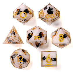 Snowy Neko Liquid Core RPG Dice Set - 7 Pieces