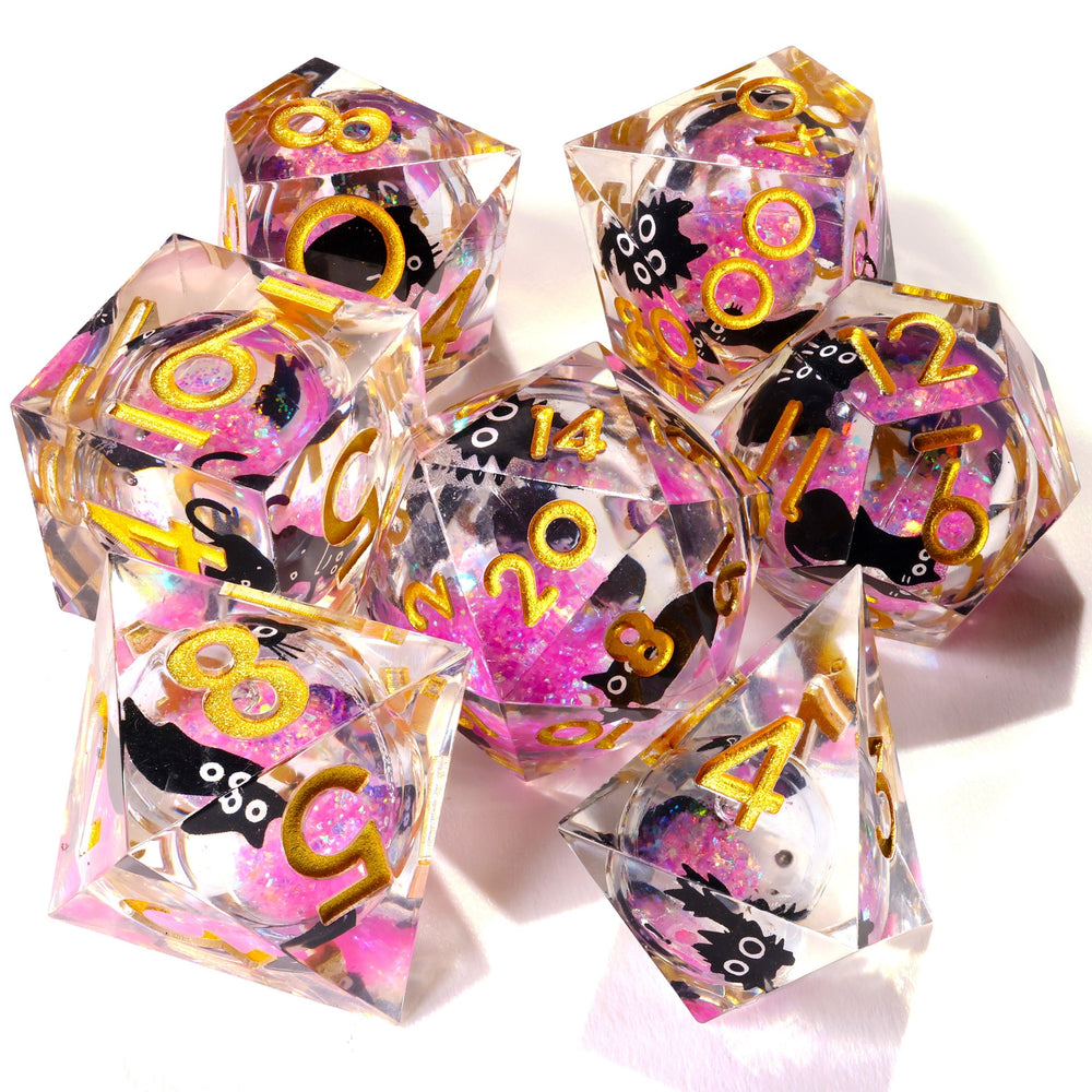 Amethyst Neko Liquid Core RPG Dice Set - 7 Pieces (ONLINE ORDER ONLY)