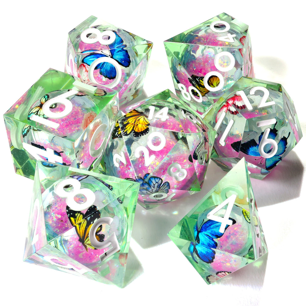 Summer Butterfly Liquid Core RPG Dice Set | 7 Pieces