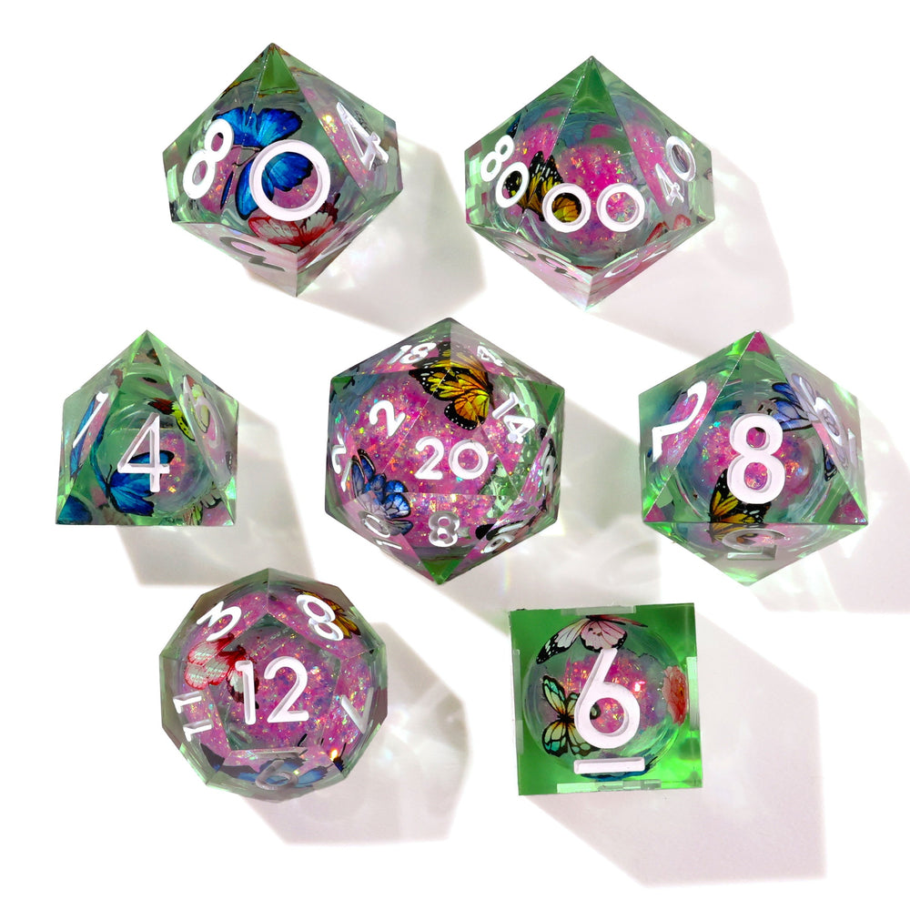 Summer Butterfly Liquid Core RPG Dice Set | 7 Pieces