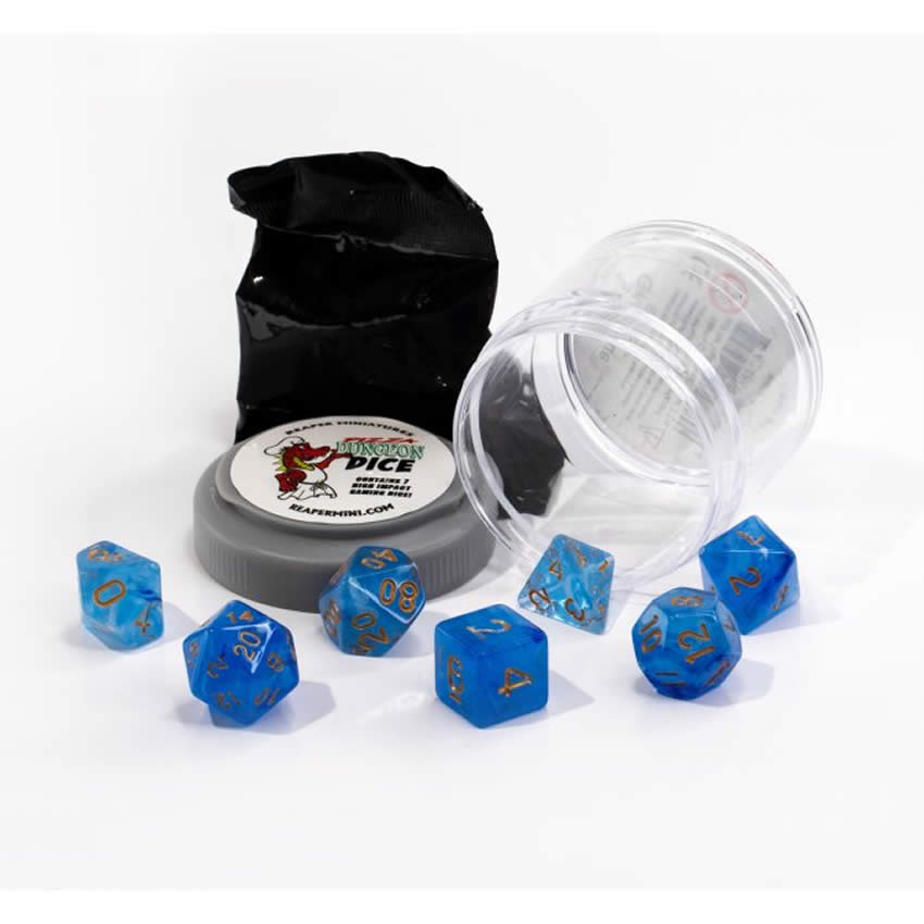 RPR19025 Gem Blue Lucky Dice Set 16mm Dungeon Dice Random Miniature Included (ONLINE ORDER ONLY)