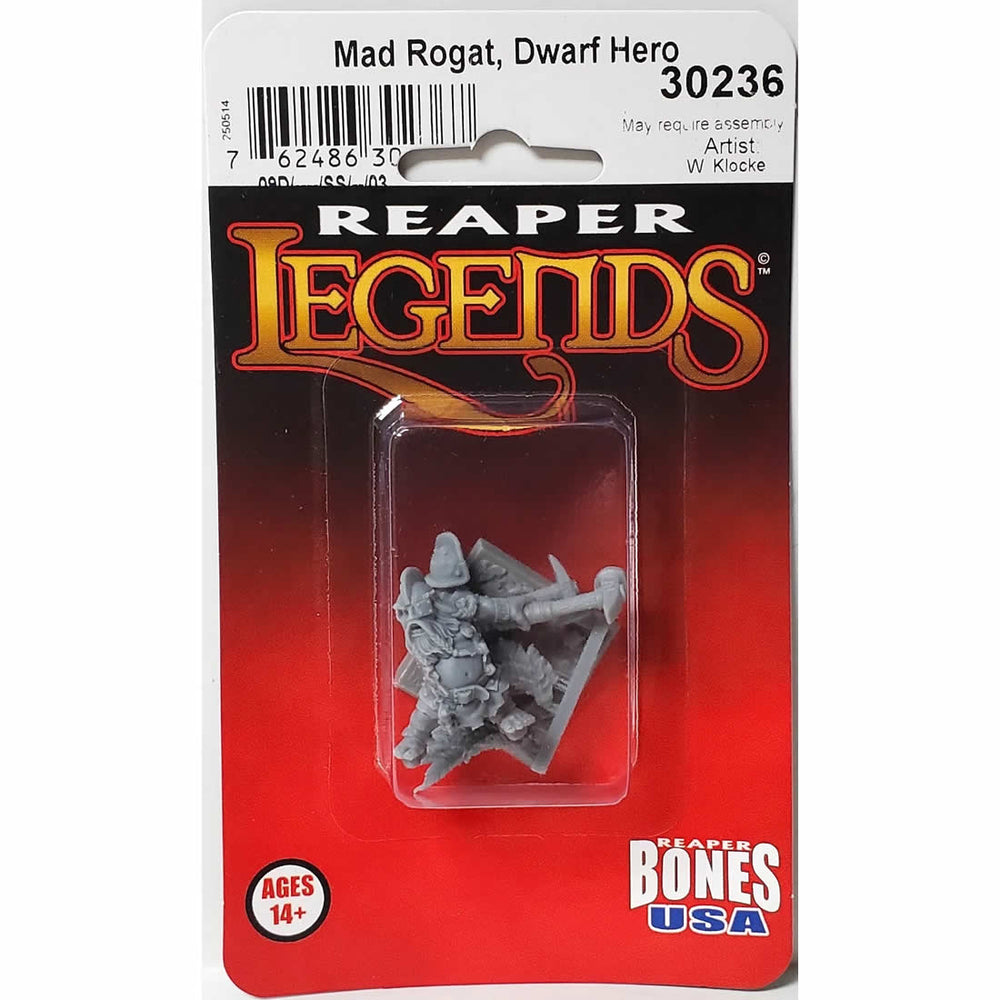 RPR30236 Mad Rogat Dwarf Hero Miniature Figure 25mm Heroic Scale Reaper Bones USA (ONLINE ORDER ONLY)