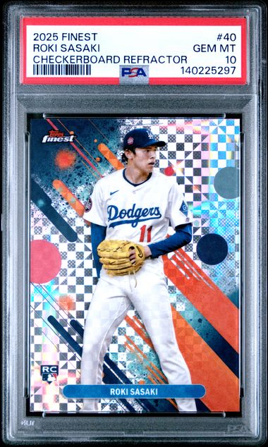 Graded 2025 Topps Finest Roki Sasaki #40 Checkerboard Refractor Rookie RC Baseball Card PSA 10 Gem Mint
