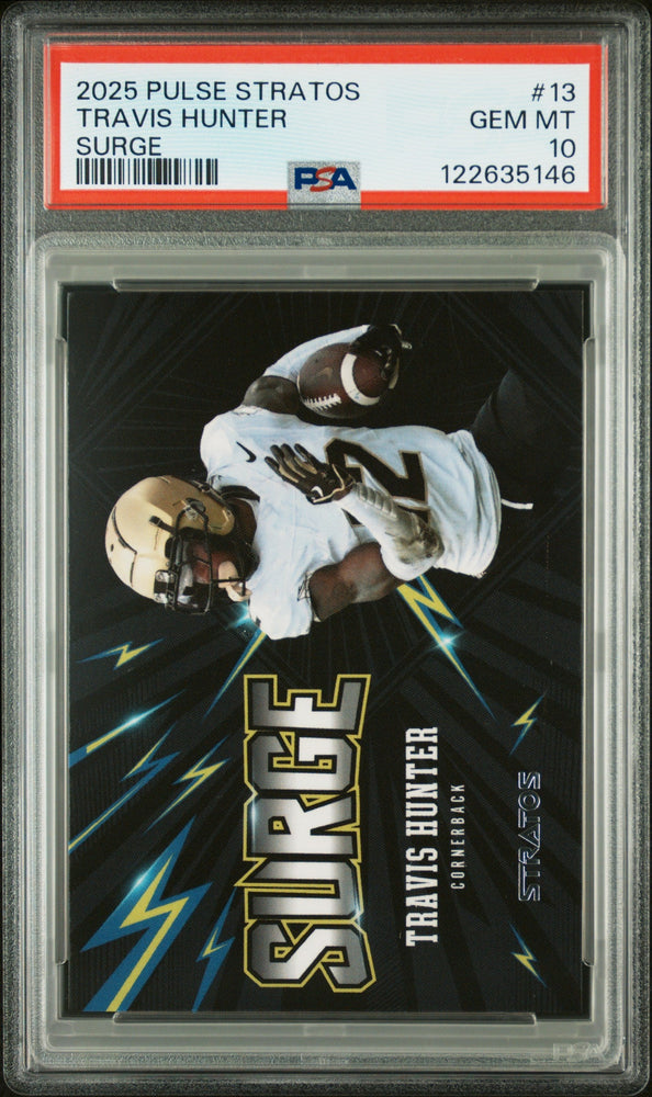 Graded 2025 Pulse Stratos Travis Hunter #13 Surge /40 Rookie RC Football Card PSA 10 Gem Mint (ONLINE ORDER ONLY)