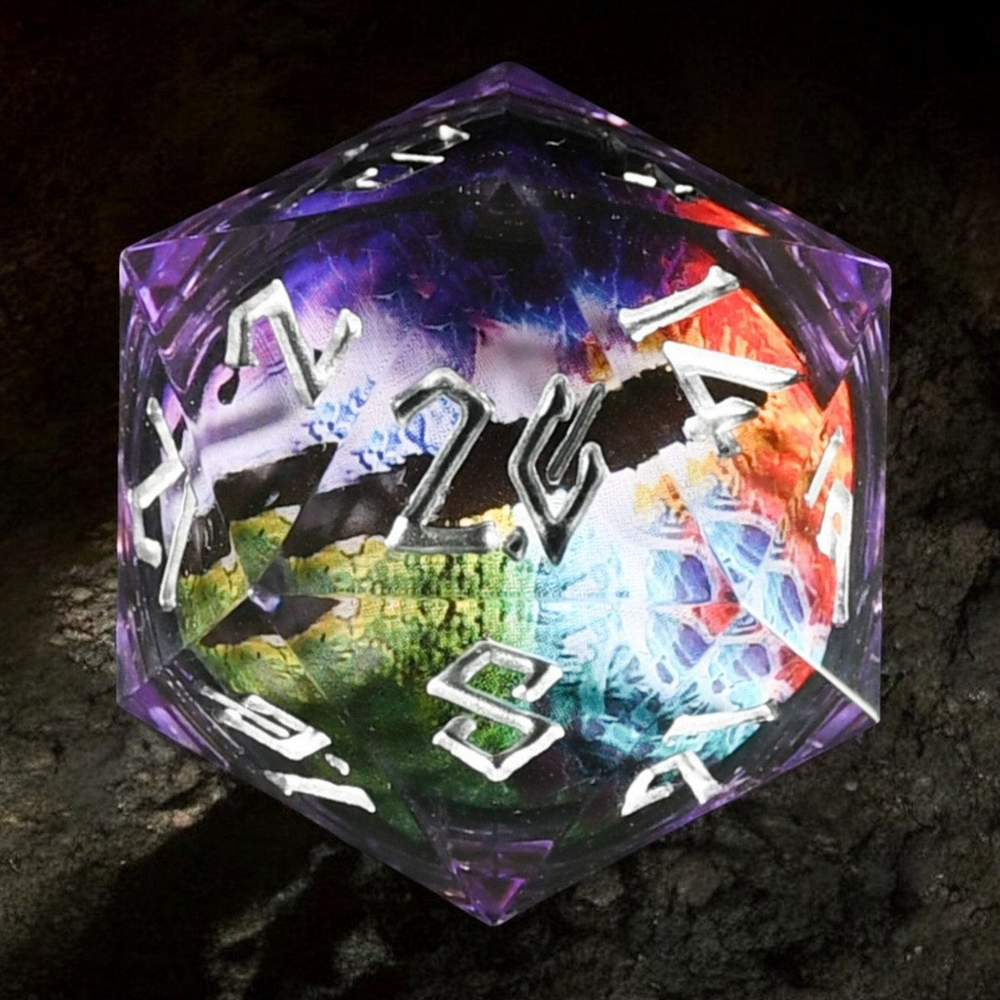 PRE-ORDER || Rainbow Dragon (Purple/Silver) Liquid Core 50mm D20
