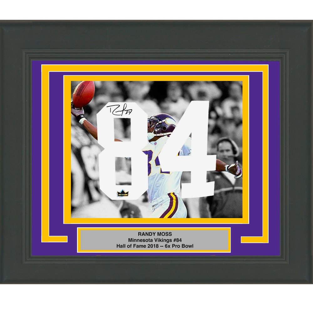 Framed Randy Moss Facsimile Autographed Jersey Number 23x21 Minnesota Vikings Reprint Laser Auto Football Photo (ONLINE ORDER ONLY)