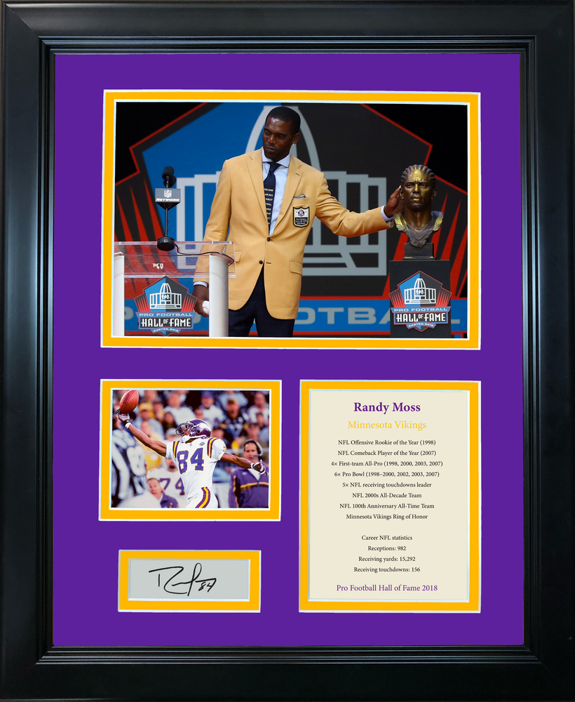 Framed Randy Moss Hall of Fame Facsimile Laser Engraved Signature Auto Minnesota Vikings 11"x14"Photo Sig Collage (ONLINE ORDER ONLY)