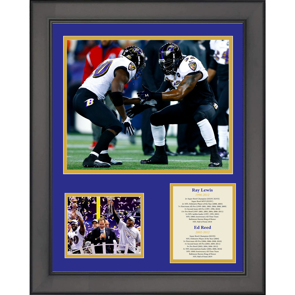 Framed Ray Lewis & Ed Reed Hall of Fame Baltimore Ravens Football 11"x14" Three Photo Collage (ONLINE ORDER ONLY)