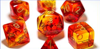 Gemini Polyhedral Red-Yellow/gold 7-Die Lab Dice (Online Only)