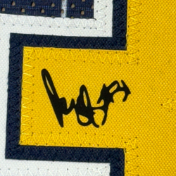 Framed Facsimile Autographed Reggie Miller 35x39 Indiana Blue Pinstripe Reprint Laser Auto Basketball Jersey (ONLINE ORDER ONLY)