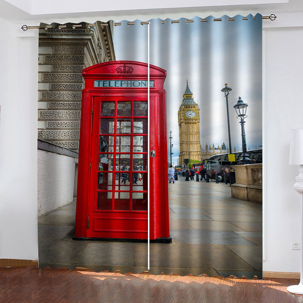 Retro Phone Booth Curtains Blackout Window Drapes Room Decoration (Online Order Only)