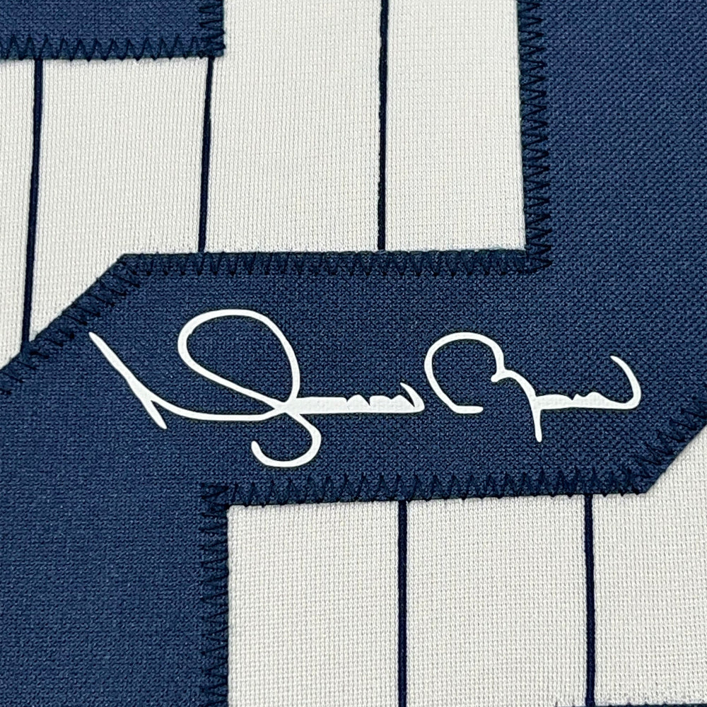 Framed Facsimile Autographed Mariano Rivera 35x39 New York Pinstripe Reprint Laser Auto Baseball Jersey (ONLINE ORDER ONLY)