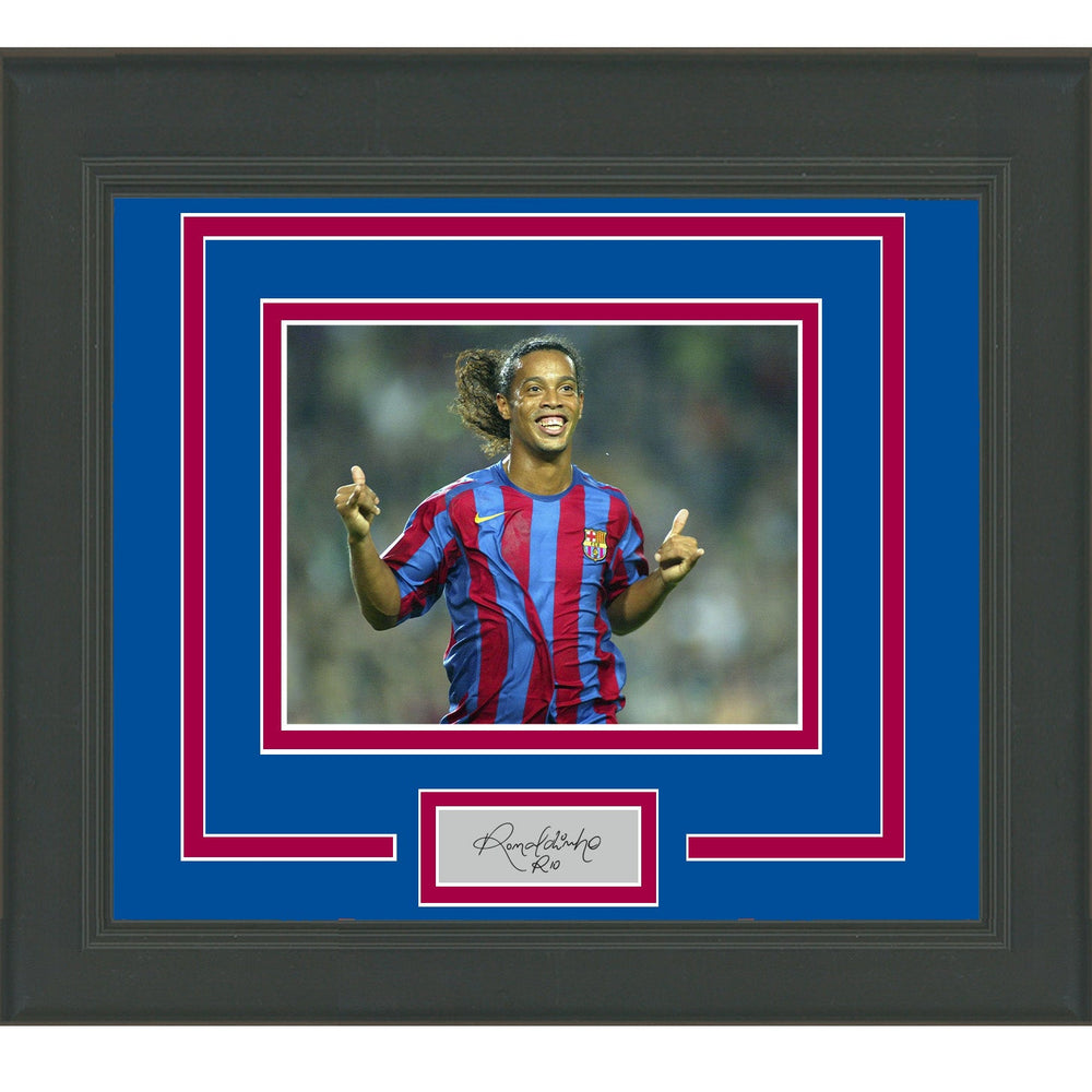 Framed Ronaldinho Facsimile Laser Engraved Signature Auto Barcelona 11x14 Soccer Futbol Photo (ONLINE ORDER ONLY)