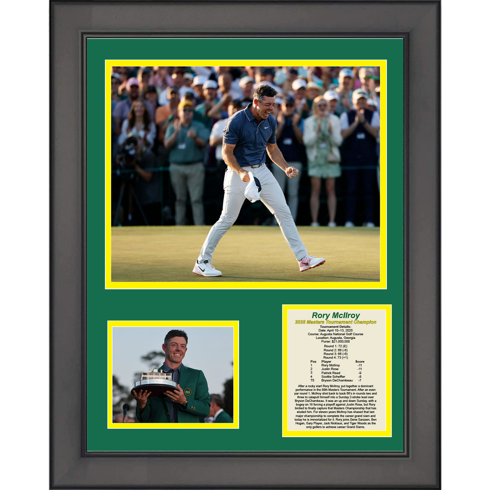 Framed Rory McIlroy 2025 Masters Tournament Champion Augusta National PGA Tour 11"x14" Golf Three Photo Collage (ONLINE ORDER ONLY)
