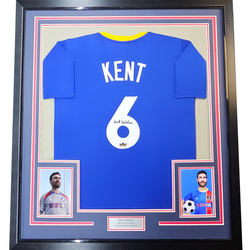 Framed Facsimile Autographed Brett Goldstein Roy Kent 35x39 AFC Richmond Ted Lasso Blue Reprint Laser Auto Soccer Jersey (ONLINE ORDER ONLY)