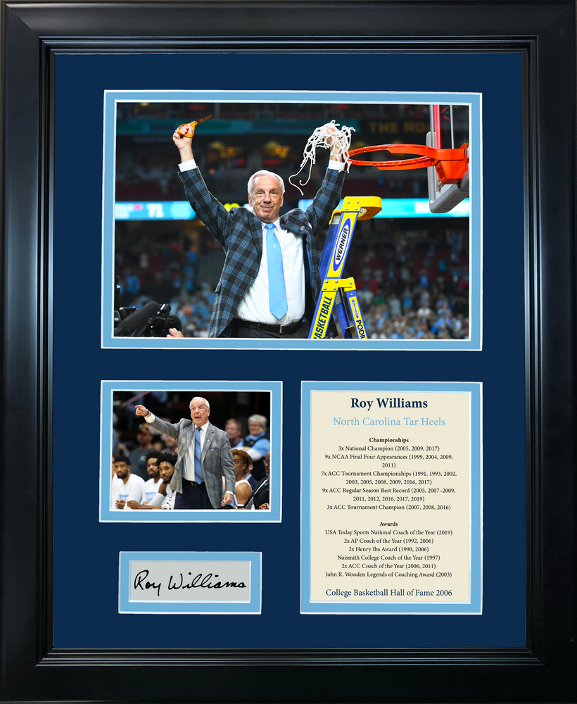 Framed Roy Williams Hall of Fame North Carolina Tar Heels Facsimile Laser Engraved Signature Auto NCAA Basketball 11"x14"Photo Sig Collage (ONLINE ORDER ONLY)