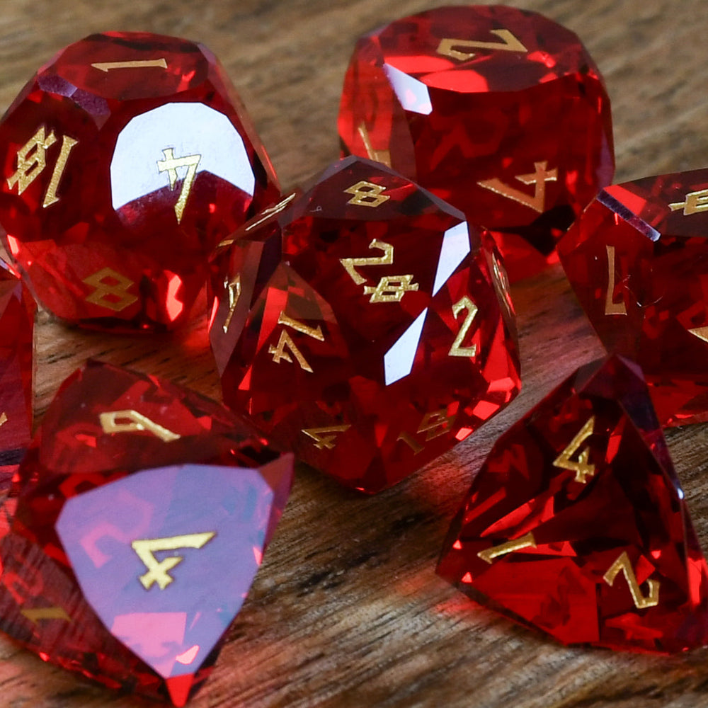 Pre-Order || Ruby Multifaceted Glass Dice Set