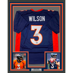 Framed Facsimile Autographed Russell Wilson 35x39 Denver Blue Reprint Laser Auto Football Jersey (ONLINE ORDER ONLY)