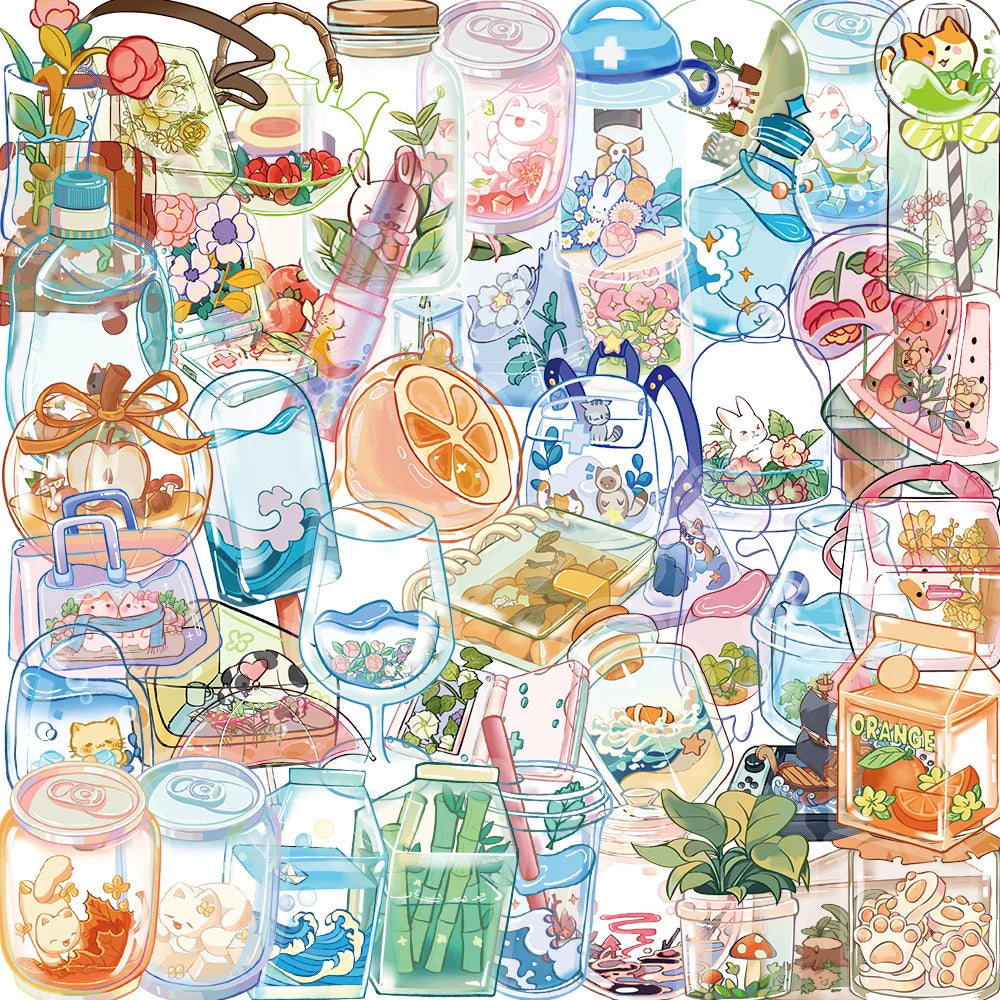 50pcs Clear Glass Flowers Plants and Animals PET Sticker Aesthetic Decoration Scrapbooking Stationery School Supplies Stickers (ONLINE ORDER ONLY)