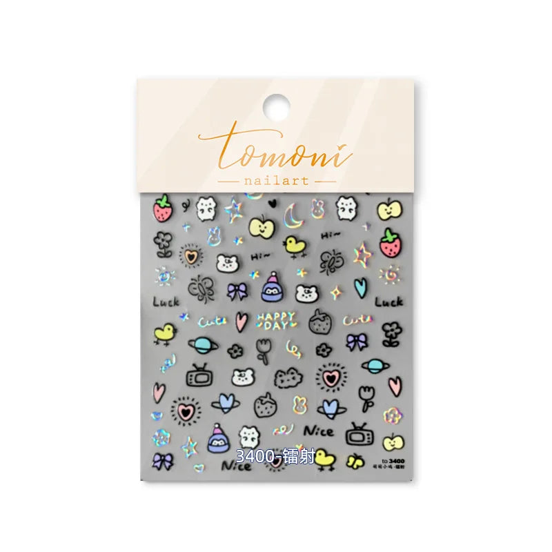 Line Cat Dog Bear Rabbit Chicken Animals Apple Cherry Cake Bowknot Butterfly Balloon Rainbow Nail Art Stickers Manicure Decals (ONLINE ORDER ONLY)