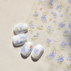 Vibrant and Lively Pullulate Purple Blue Snow Orchid Flower Garden Springtime Adhesive Nail Art Sticker Chic 3D Manicure Decals (Online Order Only)