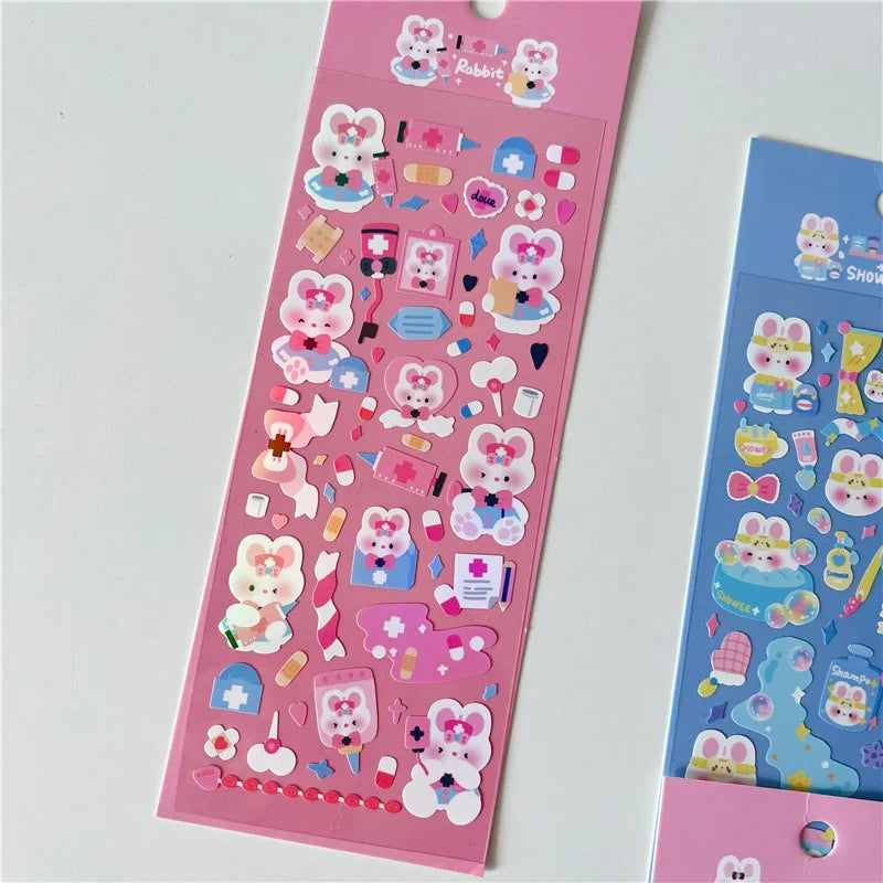 6pcs/lot Cute Flower Rabbit Sticker Scrapbooking Hand Account Stickers Idol Card Photo Frame DIY Deco Material Korean Stationery (Online Order Only)