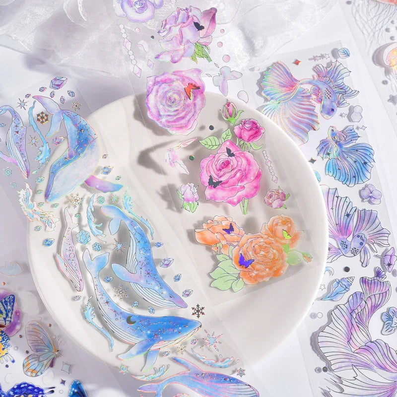 3Pcs Jellyfish Rose Butterfly Laser Sticker DIY Scrapbooking Happy Planning Photo Album Deco Stickers Art Kawaii Stationery (ONLINE ORDER ONLY)
