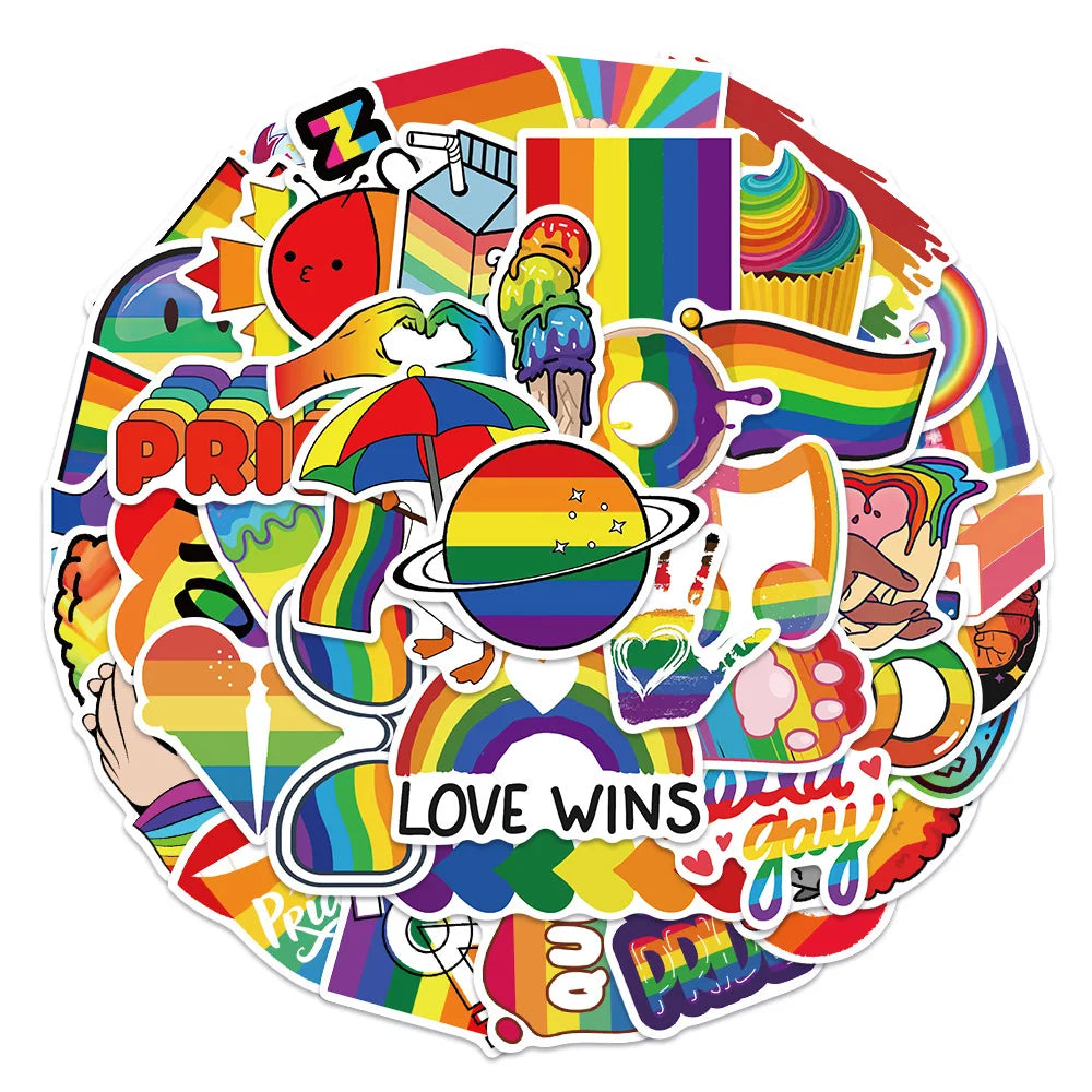 10/30/50Pcs Colorful Rainbow Funny LGBT Gay Pride Stickers On Skateboard Guitar Motorcycle Car Scrapbooking Laptop Suitcase Toys (ONLINE ORDER ONLY)