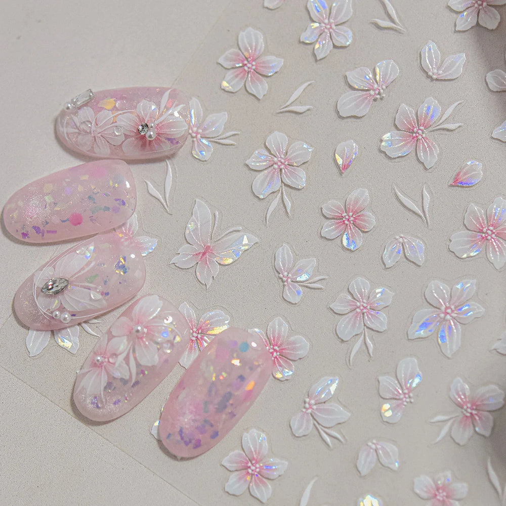 Embossed Flower Pink Butterfly Lucky Peach Blossom Chic Spring Petal 5D Soft Relief Adhesive Nail Art Stickers Manicure Decals (Online Order Only)