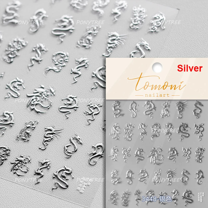 Gold Stamped Silver Totems Geometric Patterns Figure 5D Self Adhesive Nail Art Stickers Stars Bohemia Manicure Decals Wholesale (Online Order Only)