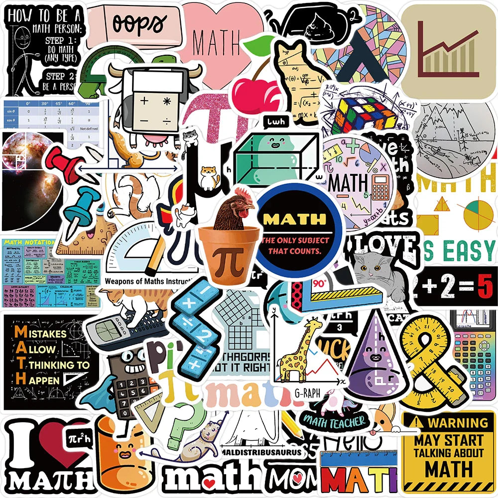 58pcs Funny Cartoon Math Stickers DIY Waterproof Graffiti For Laptop Luggage Guitar Phone Diary Vinyl Decals Kids Toy (Online Order Only)