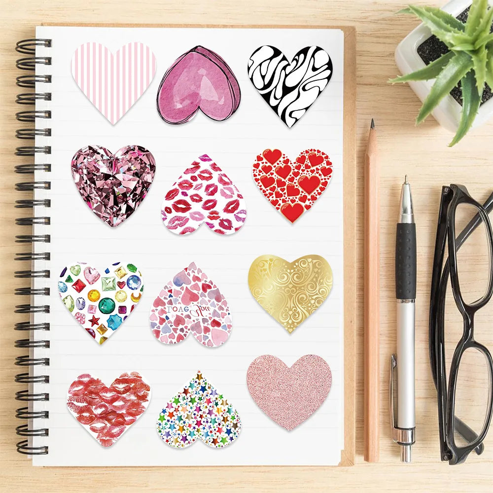 10/30/50PCS Pink Love Cute Heart Stickers Romantic Decals Graffiti Toys DIY Waterproof Phone Notebook Suitcase Bike Guitar Gifts (ONLINE ORDER ONLY)