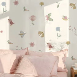 Pink Butterfly Flowers Birds Wall Stickers for Kids Bedroom Nursery Decor (ONLINE ORDER ONLY)