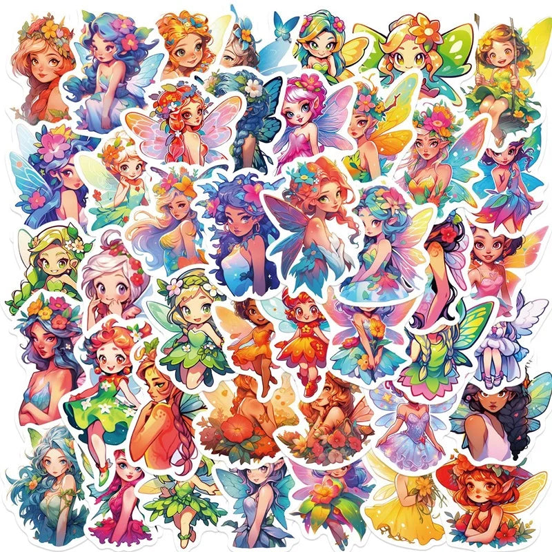 10/30/50PCS Cartoon Flower Fairy PVC Sticker Aesthetic DIY Korean Stationery Decoration Scrapbooking School Supplies for Kids (ONLINE ORDER ONLY)