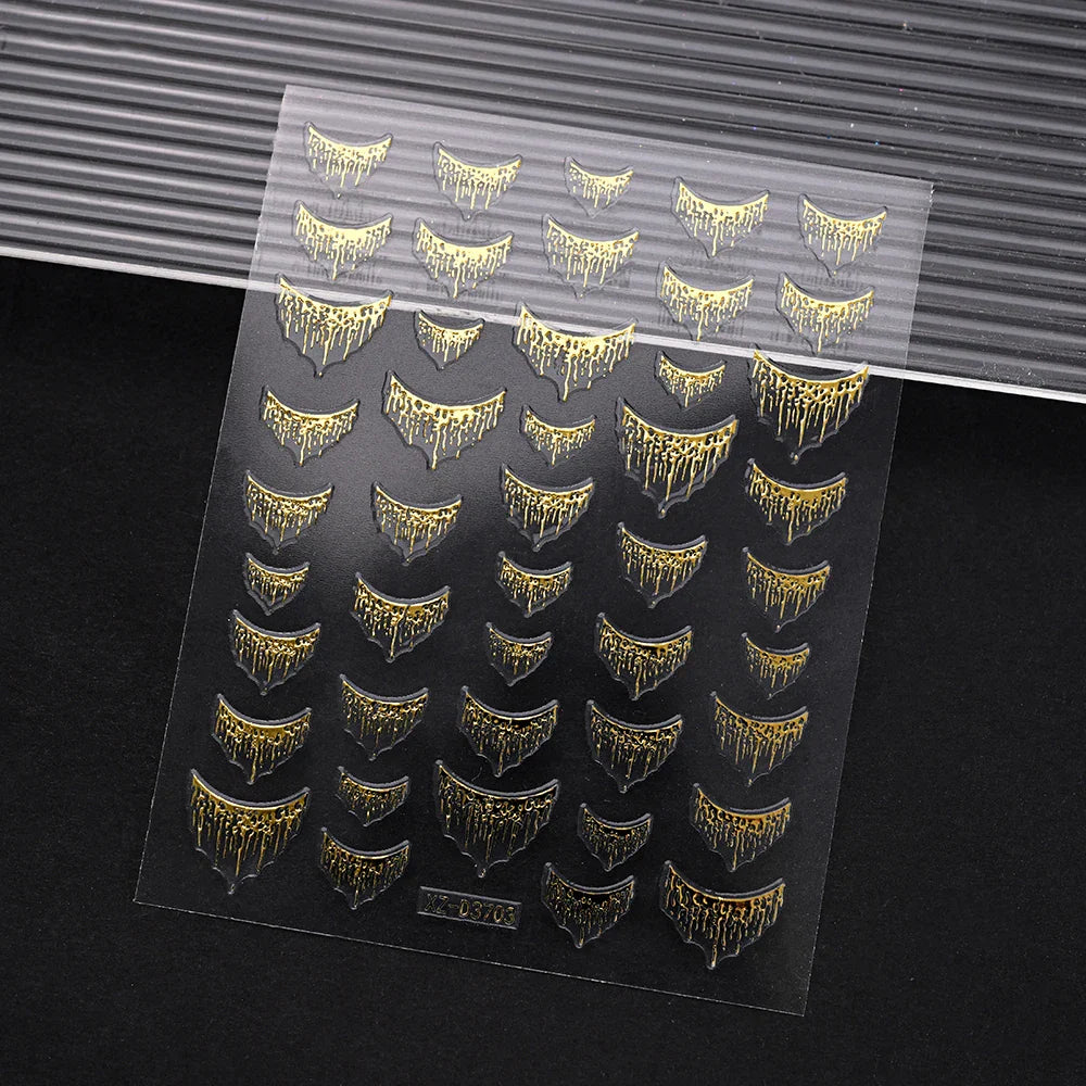 1pc 3D Gradient French Nail Stickers with Crown & Tassel Design Gold Silver Lines Self-Adhesive Nail Art Waterfall Manicure Foil (Online Order Only)
