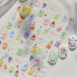 Soda Fruit Beverage Bottle Bear Watermelon Popsicle Dessert Ice Cream Cat Cherry Strawberry Bow Summer Nail Art Stickers Decals (ONLINE ORDER ONLY)