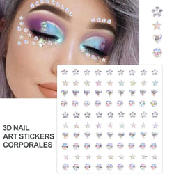 5Pcs Coloful Glitter Face Jewelry Sticker Crystal Eye Body Face Jewels Bady Makeup Tools Temporary Self-Adhesive Nail Rhinestone (ONLINE ORDER ONLY)