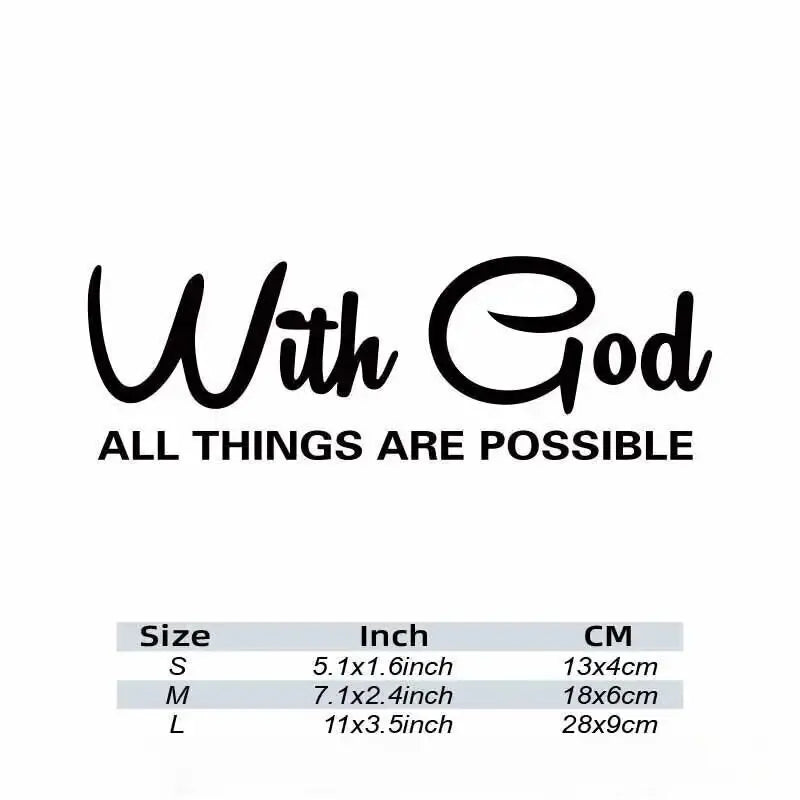 "WITH GOD ALL THINGS ARE POSSIBLE" Car Sticker, Car Styling Decal Classic Christian Automotive Racing Trucks Laptop Decoration (ONLINE ORDER ONLY)