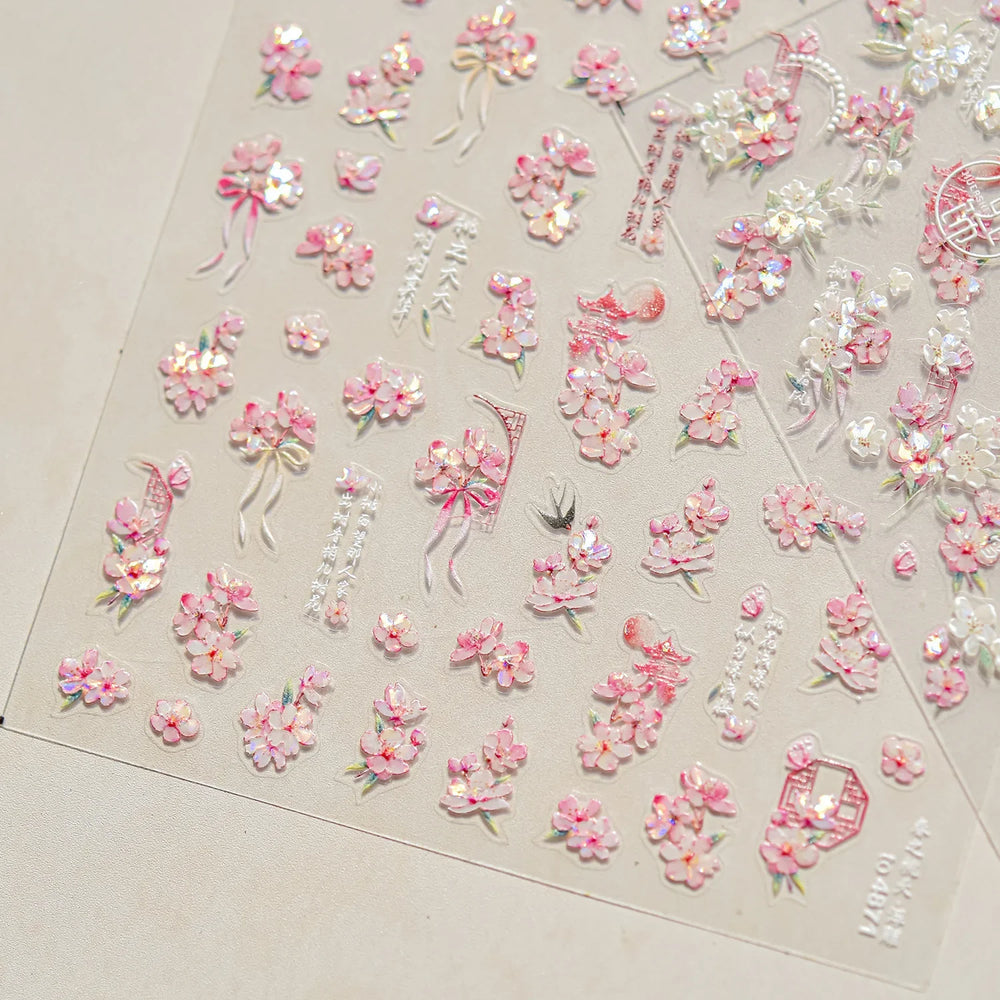 Antique Pear Blossom Peach Blossom Flower Swallow Pattern Adhesive Nail Art Stickers Spring Vibrant and Lively Manicure Decals (ONLINE ORDER ONLY)
