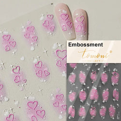 Flat Small Pink Brown Halo Dyeing Love Heart Geometric Leopard Shiny Jelly Chic Embossed Relief Nail Art Stickers Manicure Decal (Online Order Only)