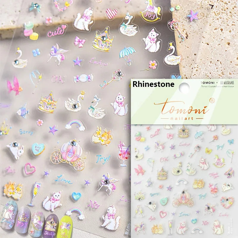 White Halo Dyeing Cat Face Cup Black Orange Toy Umbrella Love Heart Kitty Cake Embossed Relief Nail Art Stickers Manicure Decals (ONLINE ORDER ONLY)