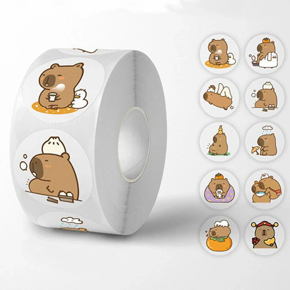 500pcs/Roll Cute Capybara Sticker Waterproof Graffiti Aesthetic Decorative Luggage Laptop Cup Phone Diary Book Kids Stickers Toy (Online Order Only)