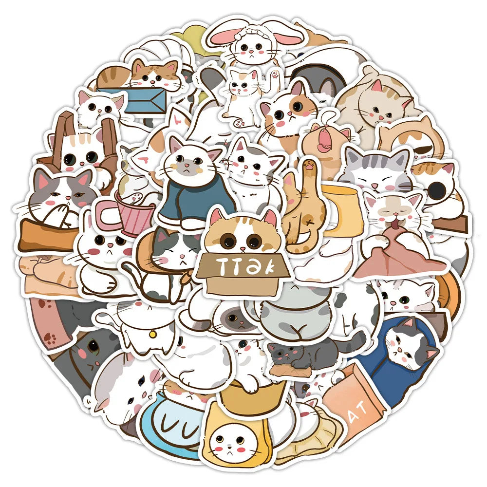 10/30/60PCS Cute Cartoon Cat Stickers Animal Decals DIY Diary Notebook Laptop Car Suitcase Phone Decoration PVC Waterproof Toys (Online Order Only)