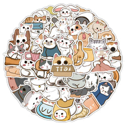 10/30/60PCS Cute Cartoon Cat Stickers Animal Decals DIY Diary Notebook Laptop Car Suitcase Phone Decoration PVC Waterproof Toys (Online Order Only)