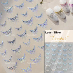 French Romantic Tassel Crescent Moon Laser Charming Gold Silver Arc Self Adhesive Nail Art Stickers Hot Stamping Manicure Decals (Online Order Only)