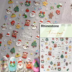 Black White Christmas Tree Snowflake Bowknot Snowman Socks Star Santa Hat Deer Rhinestone Winter Nail Art Sticker Manicure Decal (Online Order Only)
