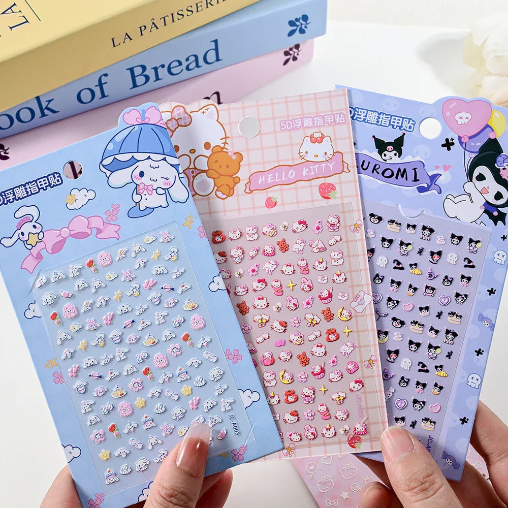 1pc 5D Cartoon Nail Art Stickers Waterproof Matte Finish with Kuromi, Cinnamoroll & Hello Kitty Designs Perfect for DIY Manicure (Online Order Only)
